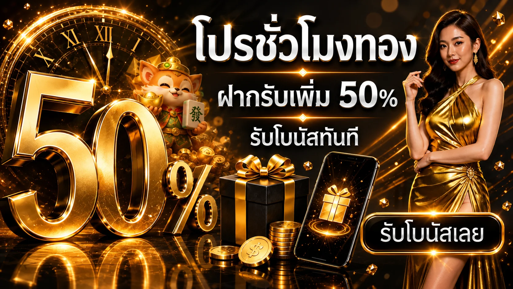 MERCURY789 โปรชั่วโมงทองฝากรับเพิ่ม 50% สำหรับสมาชิก